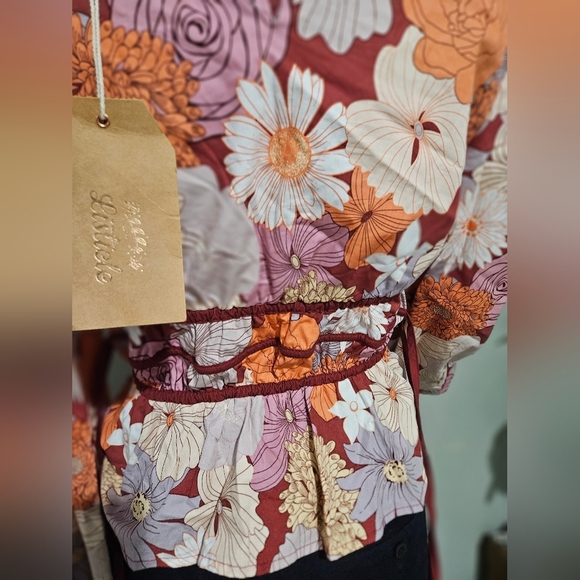 LISTICLE Floral V-Neck Blouse | Smocked Waist Romantic Boho Top.Size S (NWT) - Picture 16 of 16